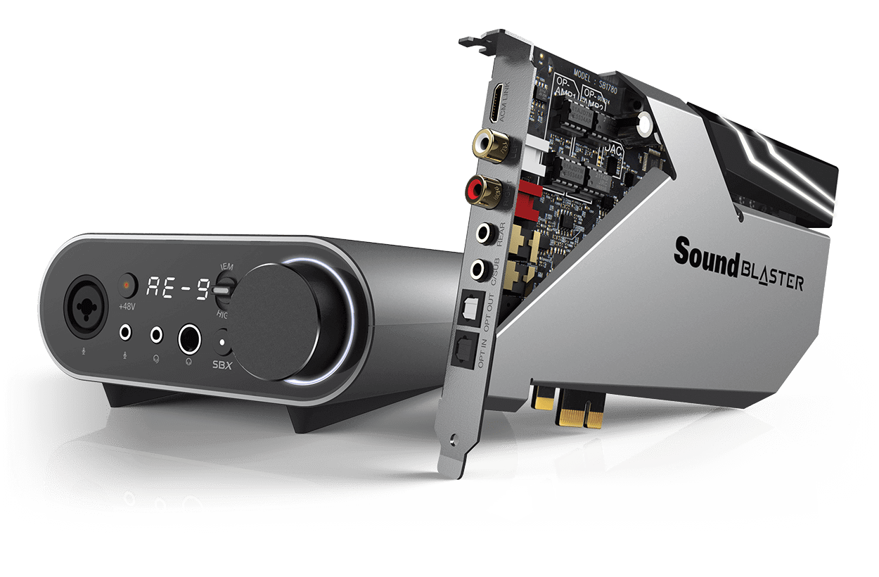 The Sound Blaster AE-9 and its breakout box.