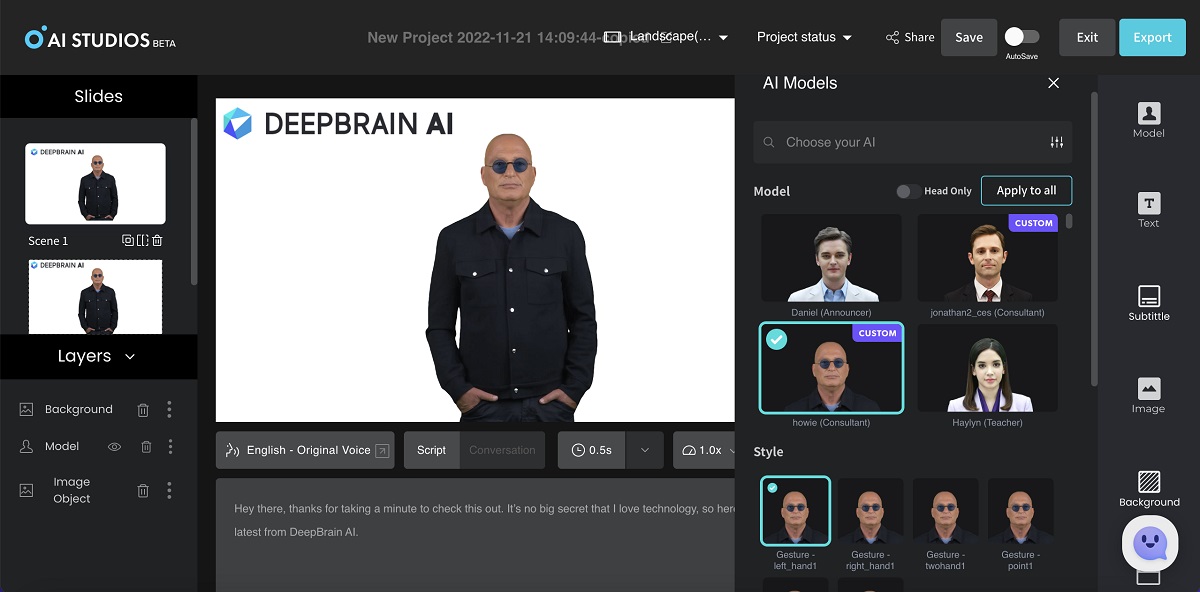 AI Howie is a version of comedian Howie Mandel. It was created by DeepBrain AI.