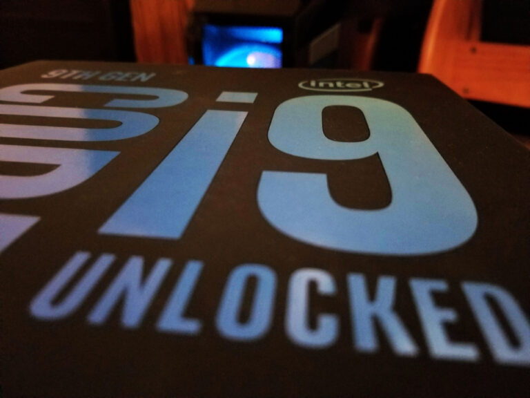 A stylized and extreme-angle shot of the i9 packaging so that you can't see all the Jolt Cola cans and Snickers wrappers in my office.