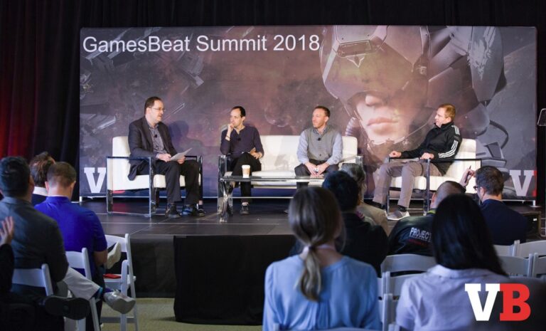 (Left to right) Investor panel at GamesBeat Summit 2018: Eric Goldberg, Managing Director at Crossover Technologies; Nabeel Hyatt, general partner at Spark Capital; Greg Milken, managing director at March Capital Partners; Gordon Rubenstein, managing partner at Raine Ventures.