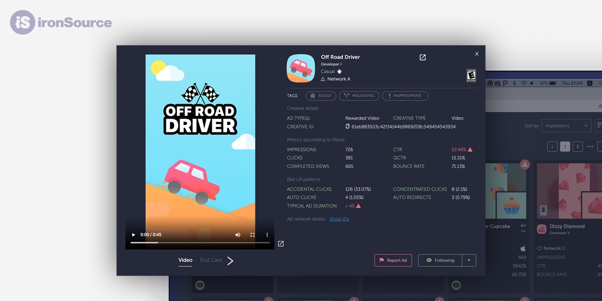 IronSource's Ad Quality Solution helps assess ads in mobile games.