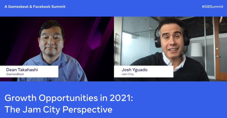Josh Yguado (right), president of Jam City, talks with Dean Takahashi at GamesBeat/Facebook: Driving Game Growth.