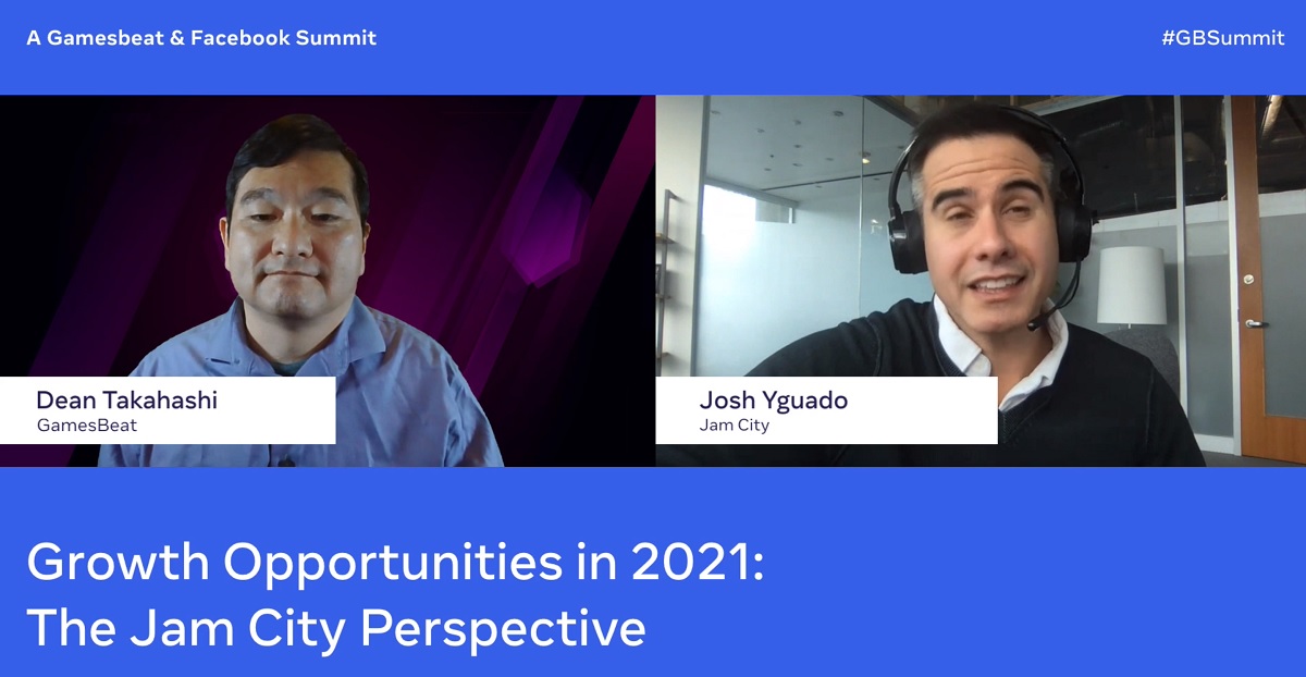 Josh Yguado (right), president of Jam City, talks with Dean Takahashi at GamesBeat/Facebook: Driving Game Growth.