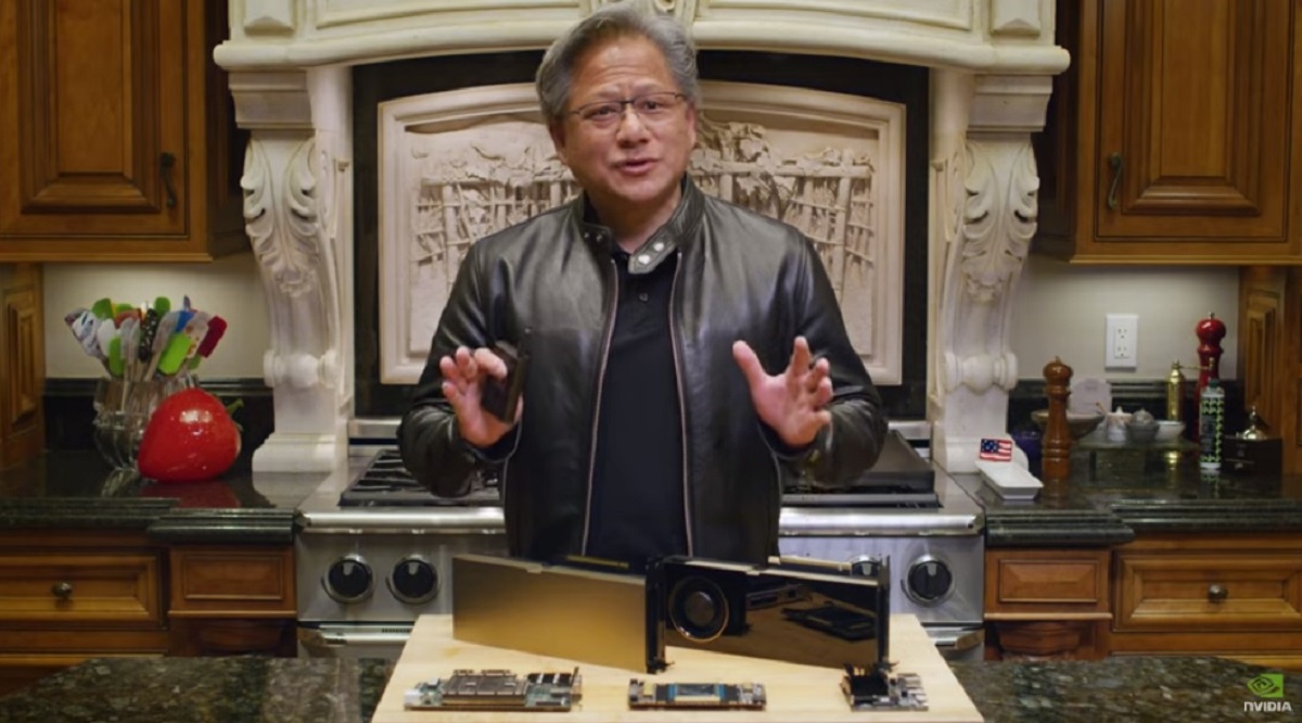 Nvidia CEO Jensen Huang talks at GTC 2020.