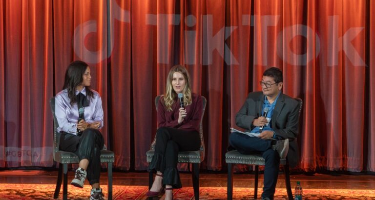 Johanna Faries, Annie Bellfield and Dean Takahashi speak at GamesBeat at The Game Awards.