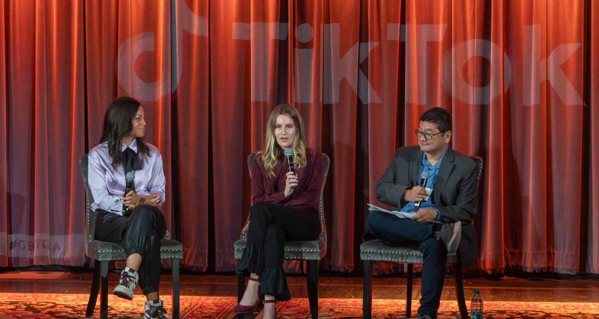 Johanna Faries, Annie Bellfield and Dean Takahashi speak at GamesBeat at The Game Awards.
