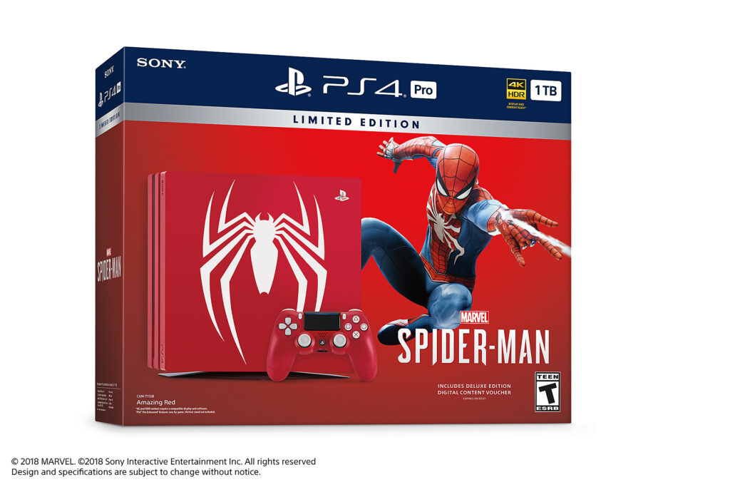 The Spider-Man PlayStation 4 Pro in all its gaudy glory.