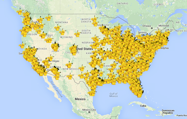 A look at Lure Deals' map. That's a lot of Pikachus. 