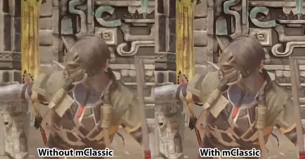 Marseille shows Mortal Kombat 11 with and without mClassic on the Nintendo Switch, 720p without and 1440p with.