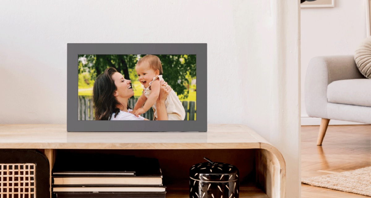 The Meural WiFi Photo Frame has a 15.6-inch tall screen. It can display in landscape or portrait.
