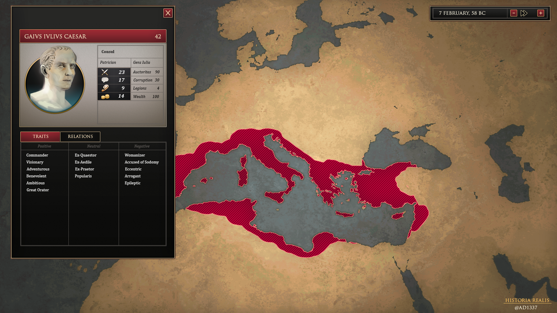 A mockup from Lucas Molina's Historia Realis Roma.