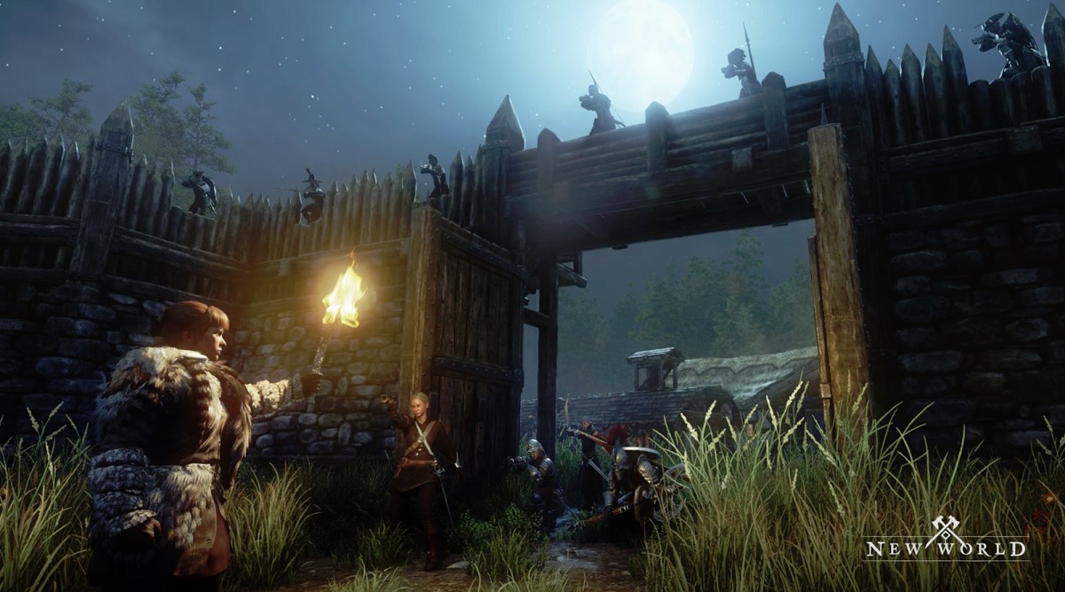 At the gate of a fortress in New World.