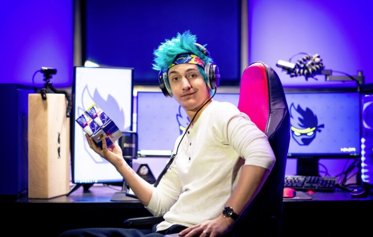 Ninja, not posing at all, authentically holding his Red Bull.