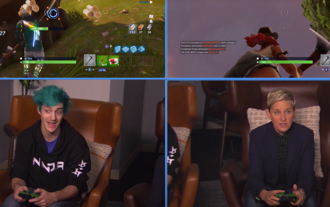 Ninja plays video games with a woman.
