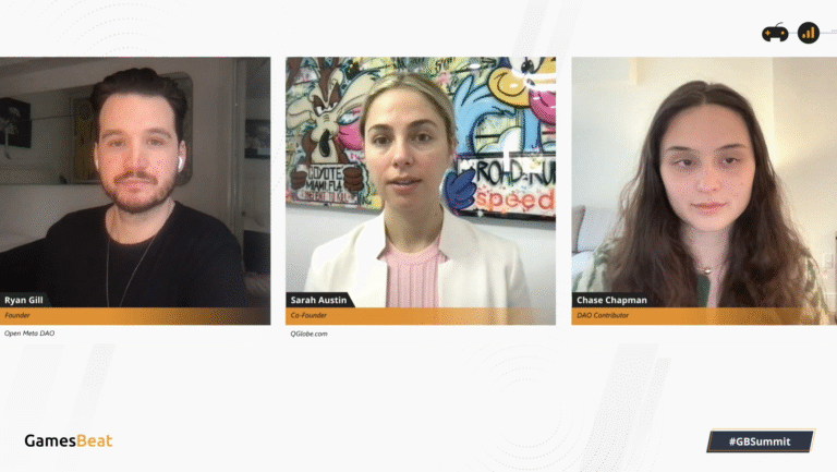 Ryan Gill, Sarah Austin, and Chase Chapman speaking on the open metaverse