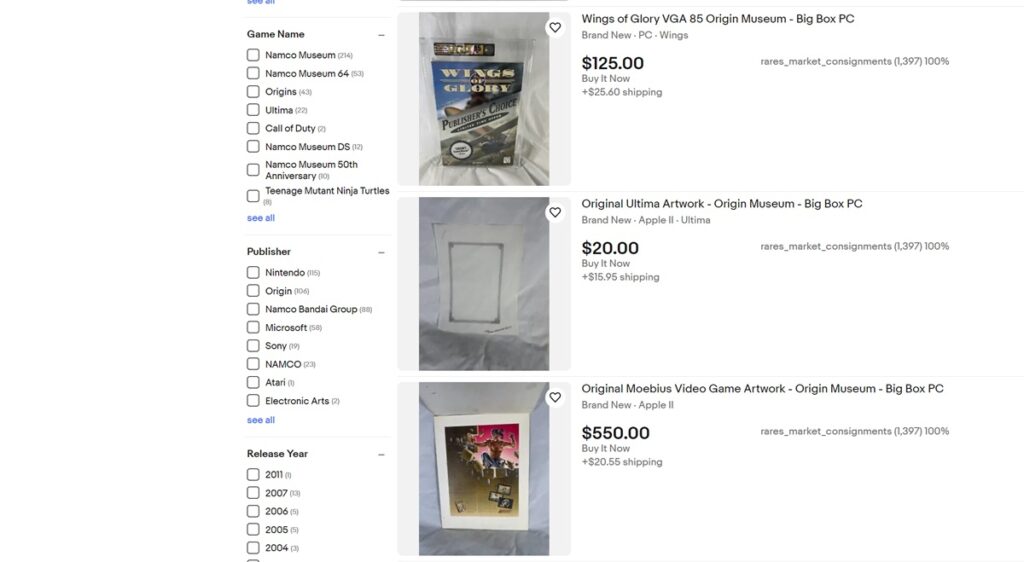 Origin Systems artifacts up for sale on eBay.