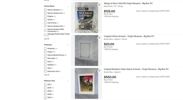 Origin Systems artifacts up for sale on eBay.