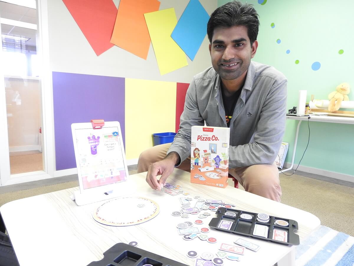 Pramod Sharma, CEO of Osmo, shows off Osmo Pizza Co.