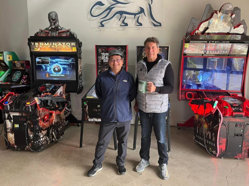Dean Takahashi and Peter Levin at the HQ of Griffin Gaming Partners.