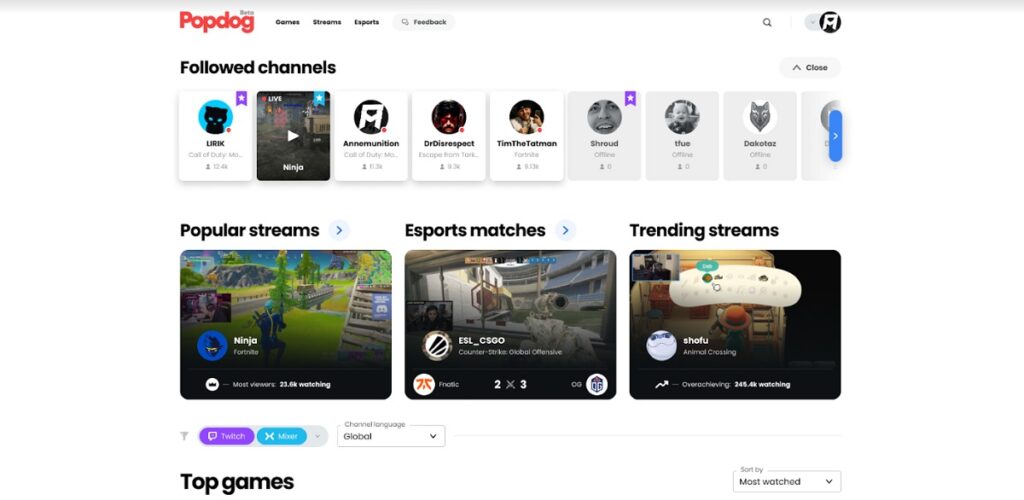 Popdog is aggregating content from multiple game livestream sites.