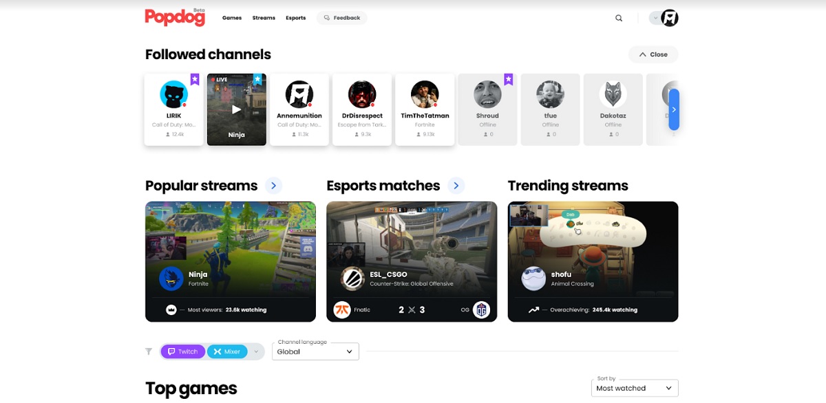 Popdog is aggregating content from multiple game livestream sites.
