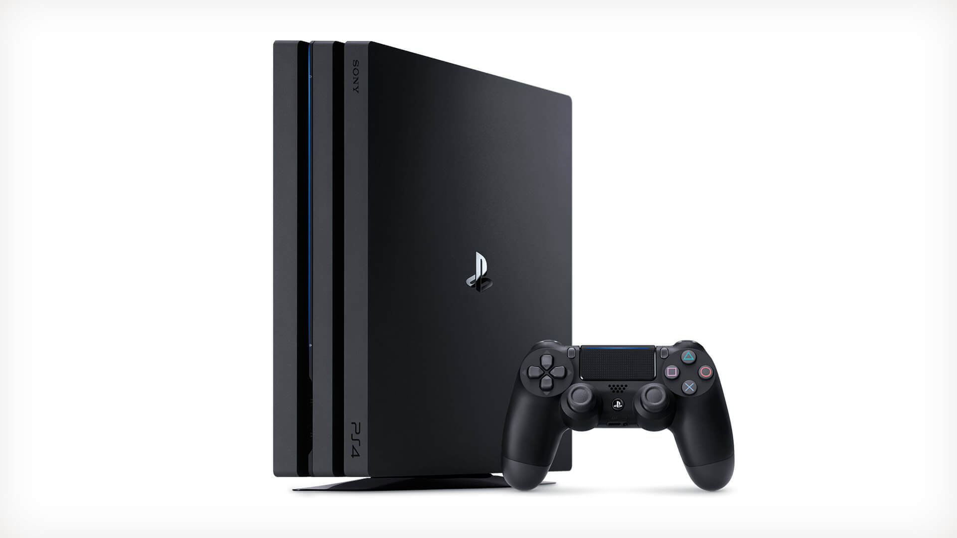 The PlayStation 4 Pro in its vertical stance.