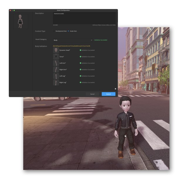 Roblox UGC avatar publish preview