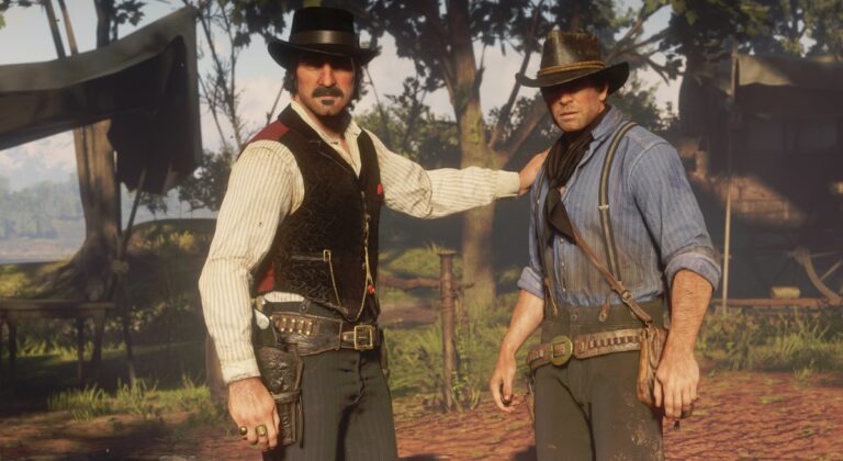 Dutch Van der Linde (left) treats Arthur Morgan like a son.