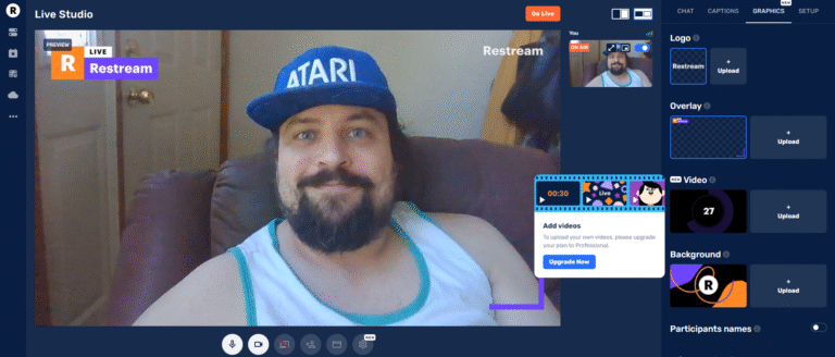 A startling man uses Restream Studio.