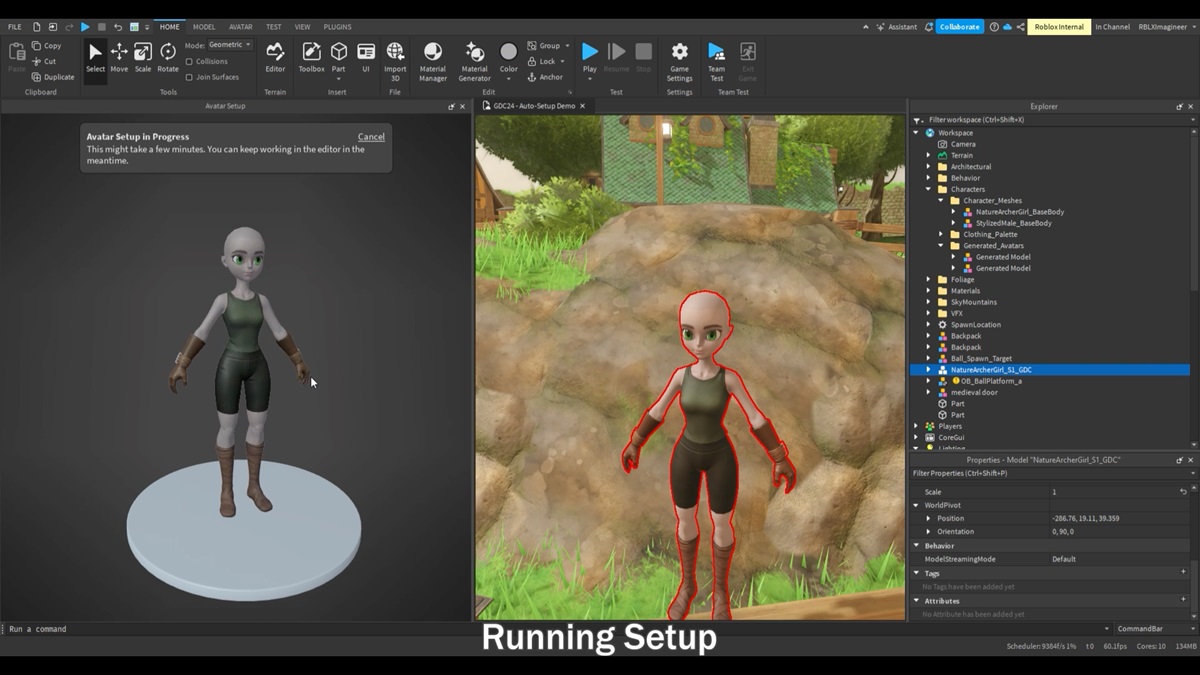 Setting up an avatar quickly in Roblox.