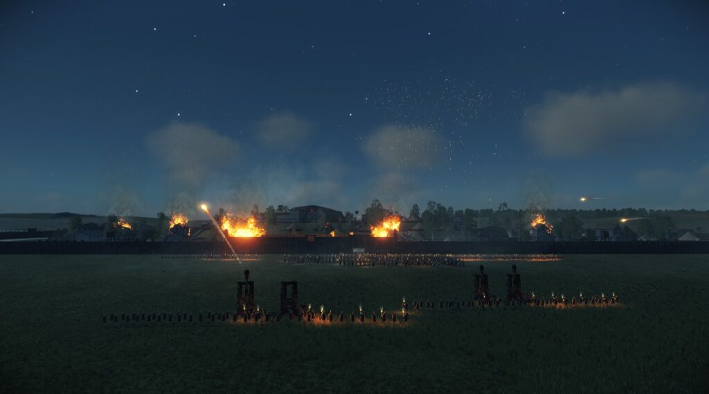 A night battle in the Total War: Rome Remastered game.