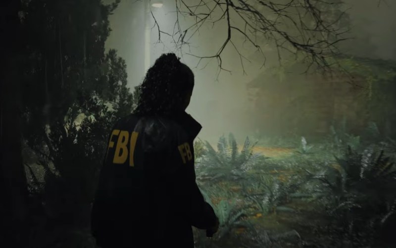 Saga Anderson in the creepy woods of the Northwest.