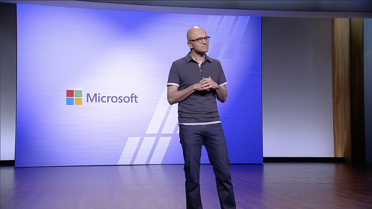 Microsoft CEO Satya Nadella onstage at Build 2018 held May 7-9 at the Washington State Convention Center in Seattle