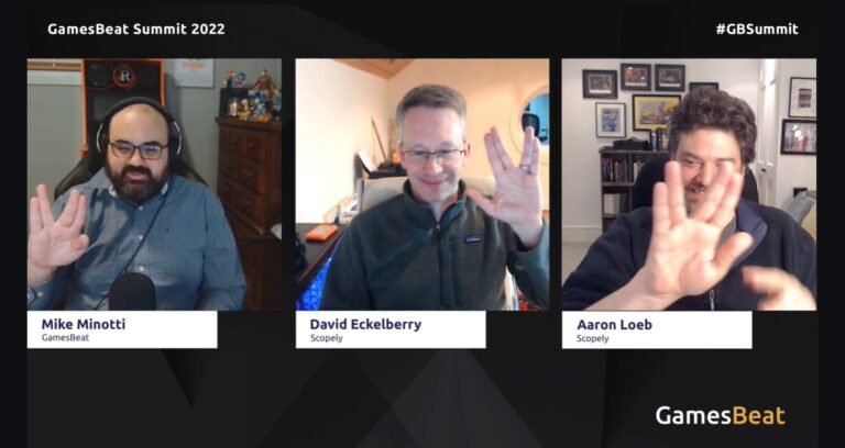 Mike Minotti interviewing Scopely's David Eckelberry and Aaron Loeb.