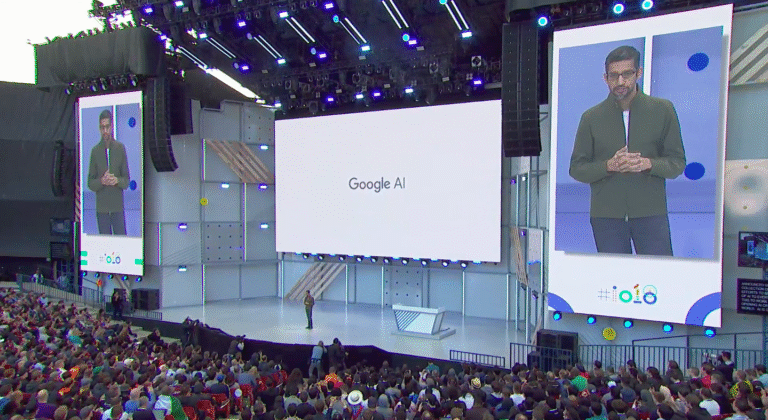 Google CEO Sundar Pichai onstage at the I/O developer conference