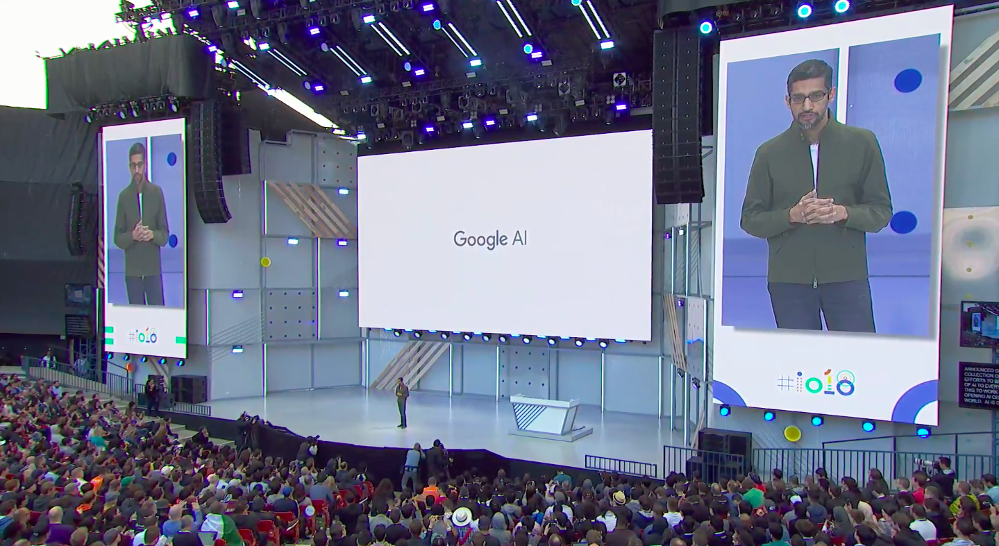 Google CEO Sundar Pichai onstage at the I/O developer conference
