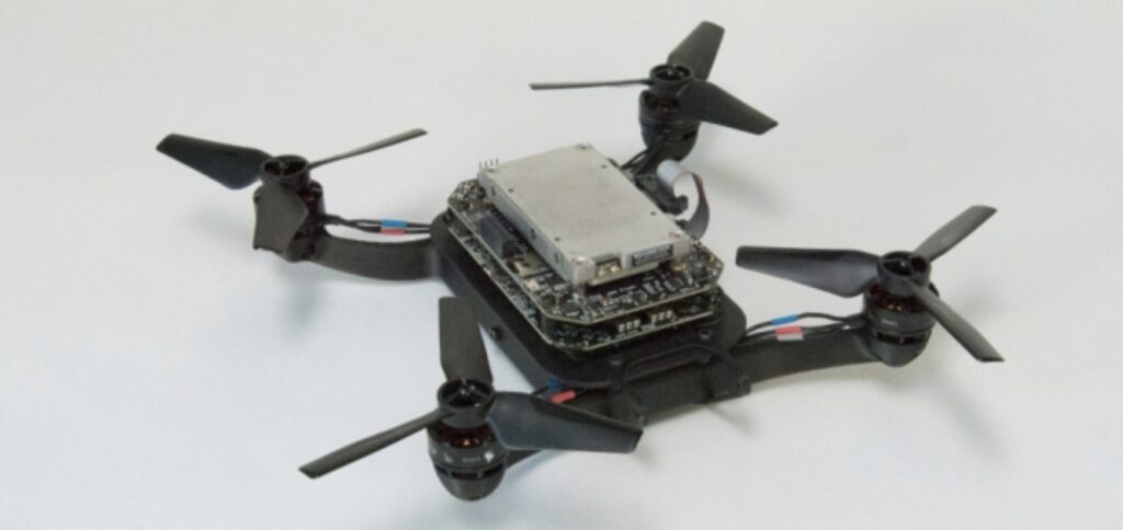 A drone equipped with Flight Goggles hardware.