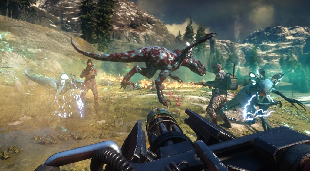 Second Extinction is a dinosaur-shooting co-op game.