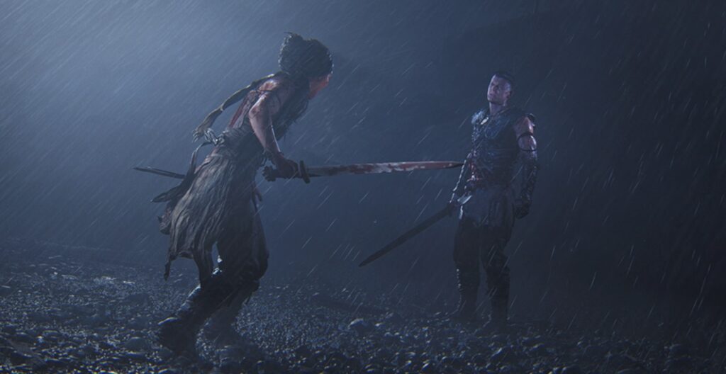 A duel with the slavermaster in Senua's Saga: Hellblade II.