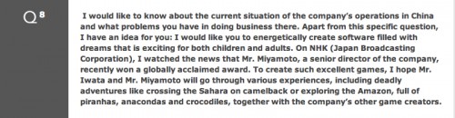 Question 8 from Nintendo's 72nd annual shareholders meeting
