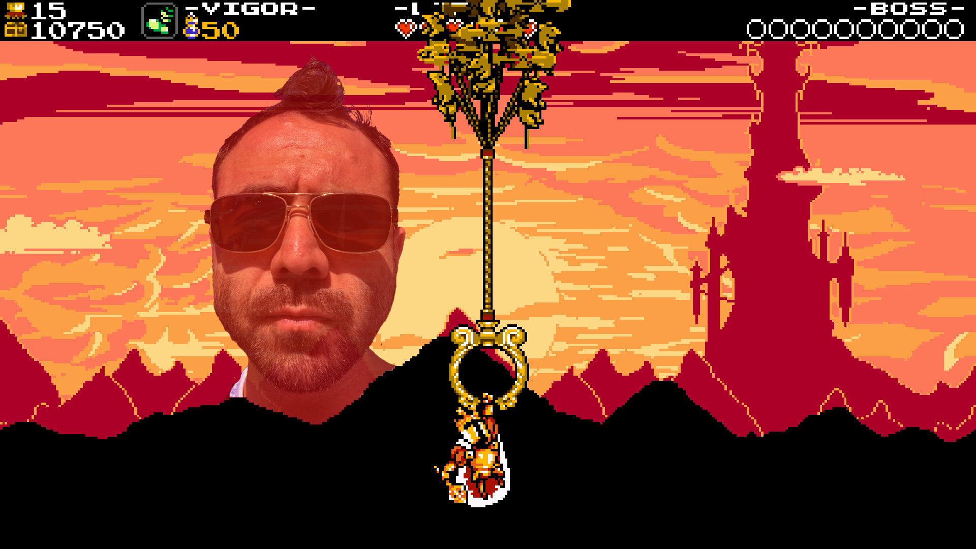 Shovel Knight's director, Sean Velasco, looks upon his creation.