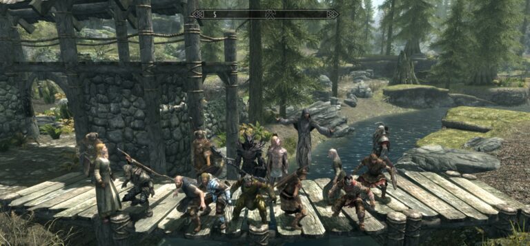 A screenshot taken from inside Skyrim: Together Reborn, featuring a whole bunch of actual players.