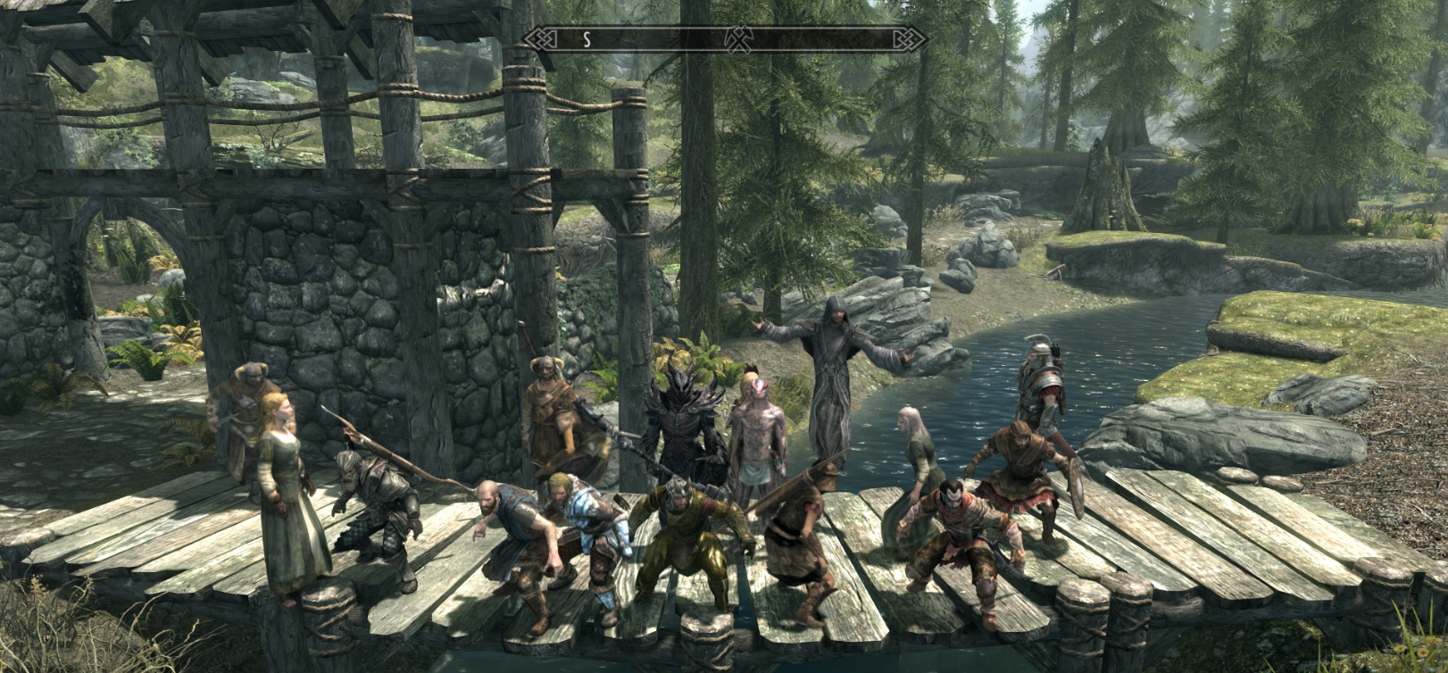 A screenshot taken from inside Skyrim: Together Reborn, featuring a whole bunch of actual players.