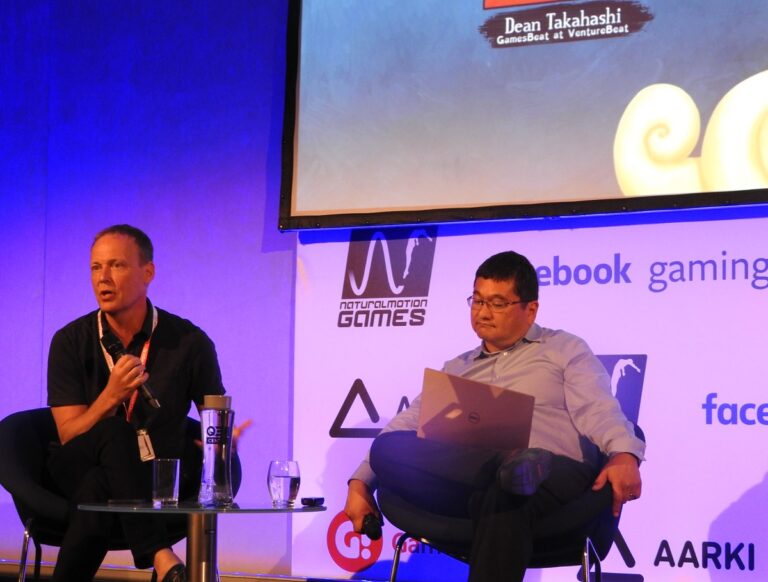 Timo Soininen (left) of Small Giant Games and Dean Takahashi of GamesBeat at Casual Connect Europe.