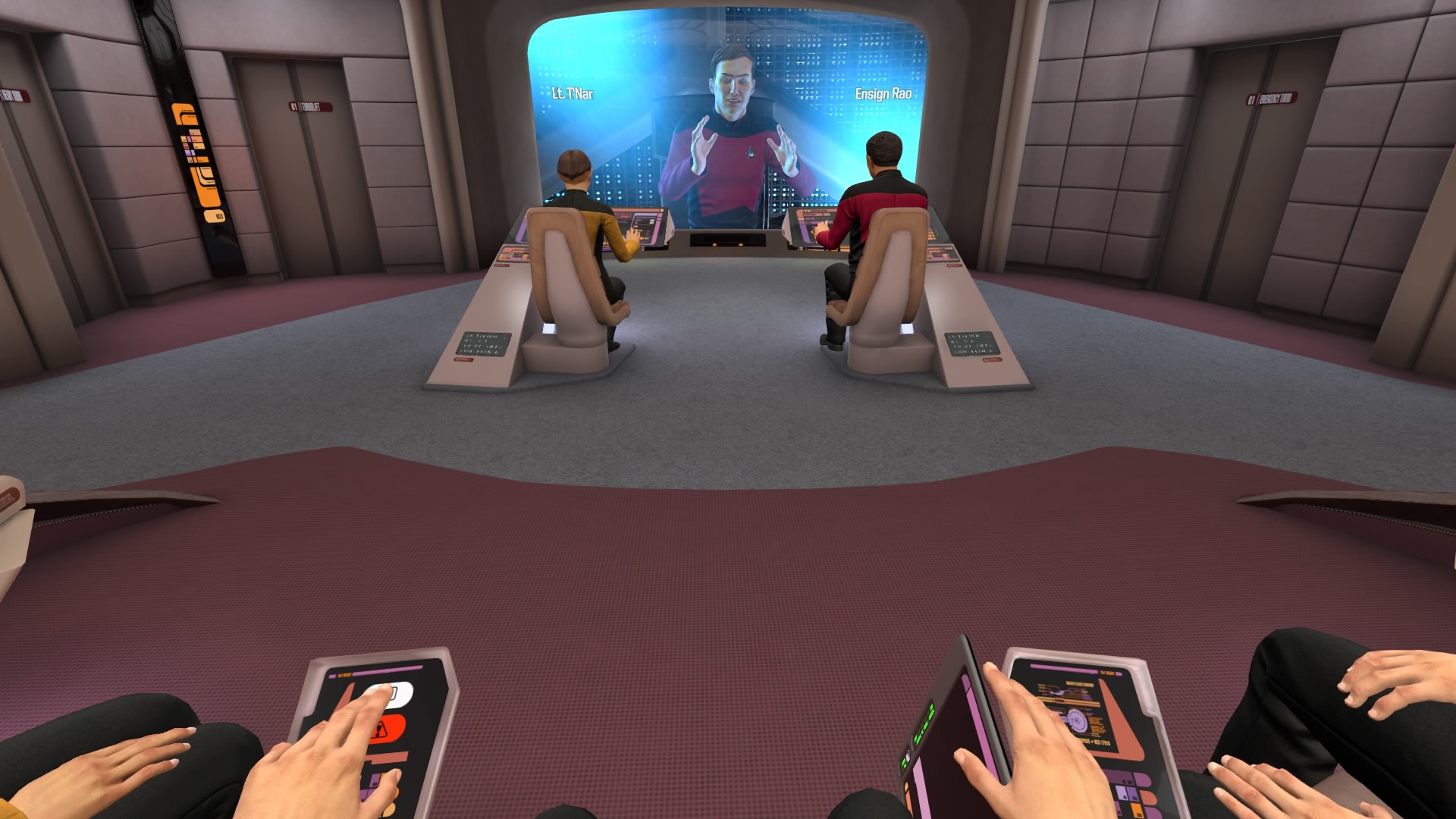 I'm pretty sure there's a guy talking to me on that viewscreen, but I can't really make out any details because he's so far away.