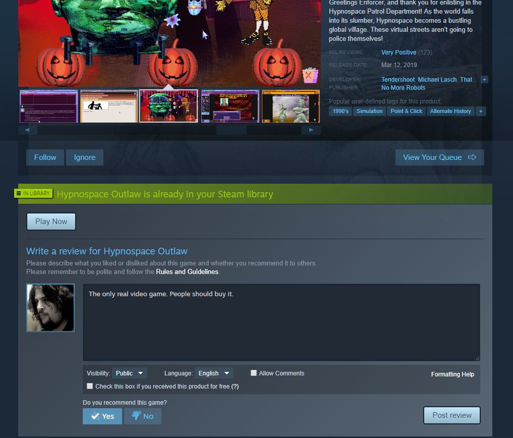 A Steam review.