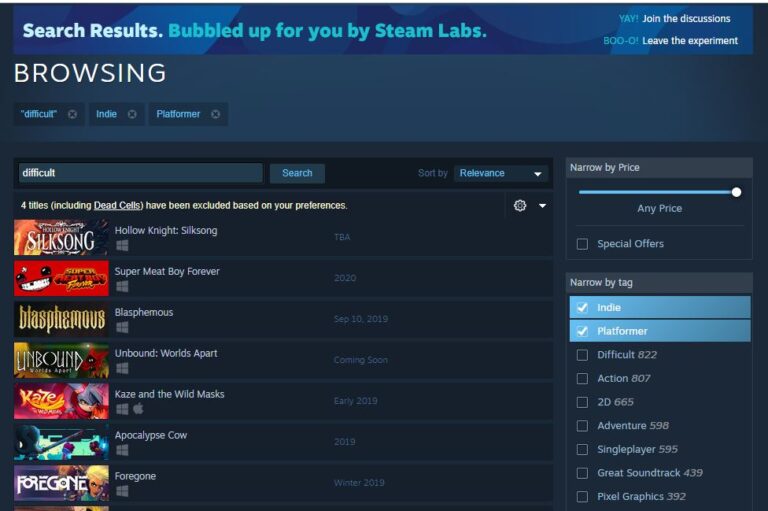 The new Steam search.