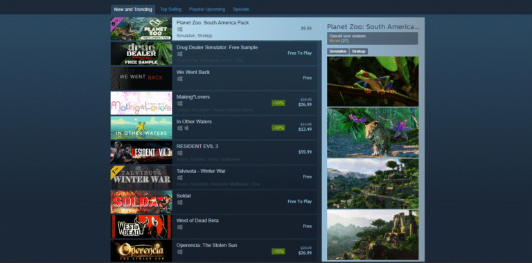 Top-selling games on Steam.