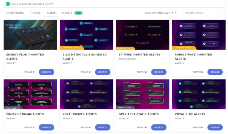 A selection of themes on StreamElements.