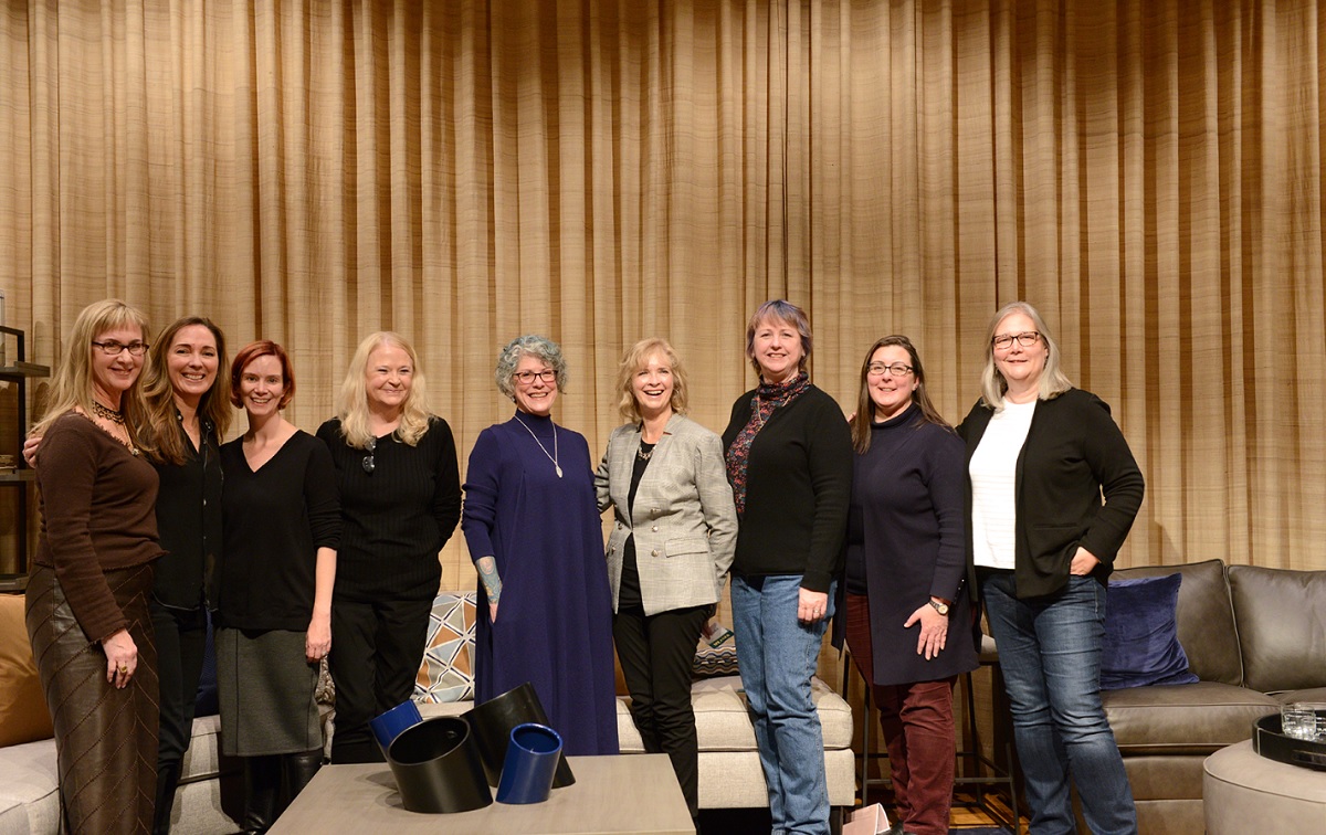 Women in Games exhibit speakers at The Strong Museum: (left to right) Megan Gaiser, Bonnie Ross, Jen MacClean, Dona Bailey, Brenda Laurel, Susan Jaekel, Sheri Graner Ray, Victoria Van Voorhis, and Amy Hennig.